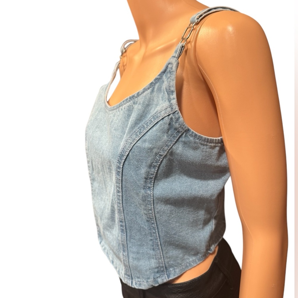 NWOT LONE STAR Denim Jean Lightly Distressed Bustier Light Wash Crop Large - Picture 5 of 11